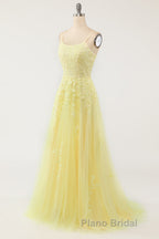 Purple Tulle Formal Prom Dress with Appliques