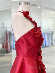 A-Line Backless Homecoming Dresses Red Mini Sleeveless One Shoulder Graduation Dresses With Appliques