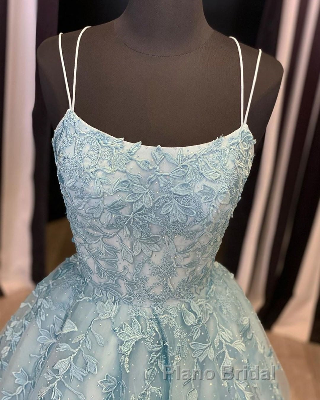 A Line Backless Lace Long Sky Blue Formal Prom Dress, Backless Sky Blue Lace Formal Dress, Sky Blue Evening Dress Secondary image