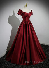 A-Line Ballgown Satin Long Party Dresses Off Shoulder Sweetheart Floor Length Formal Prom Dresses