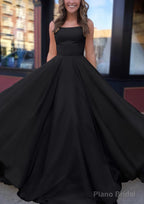 A-line Bateau Spaghetti Straps Sweep Train Chiffon Prom Dresses