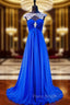 A-line Beaded Crystals Royal Blue Backless Chiffon Formal Prom Dresses