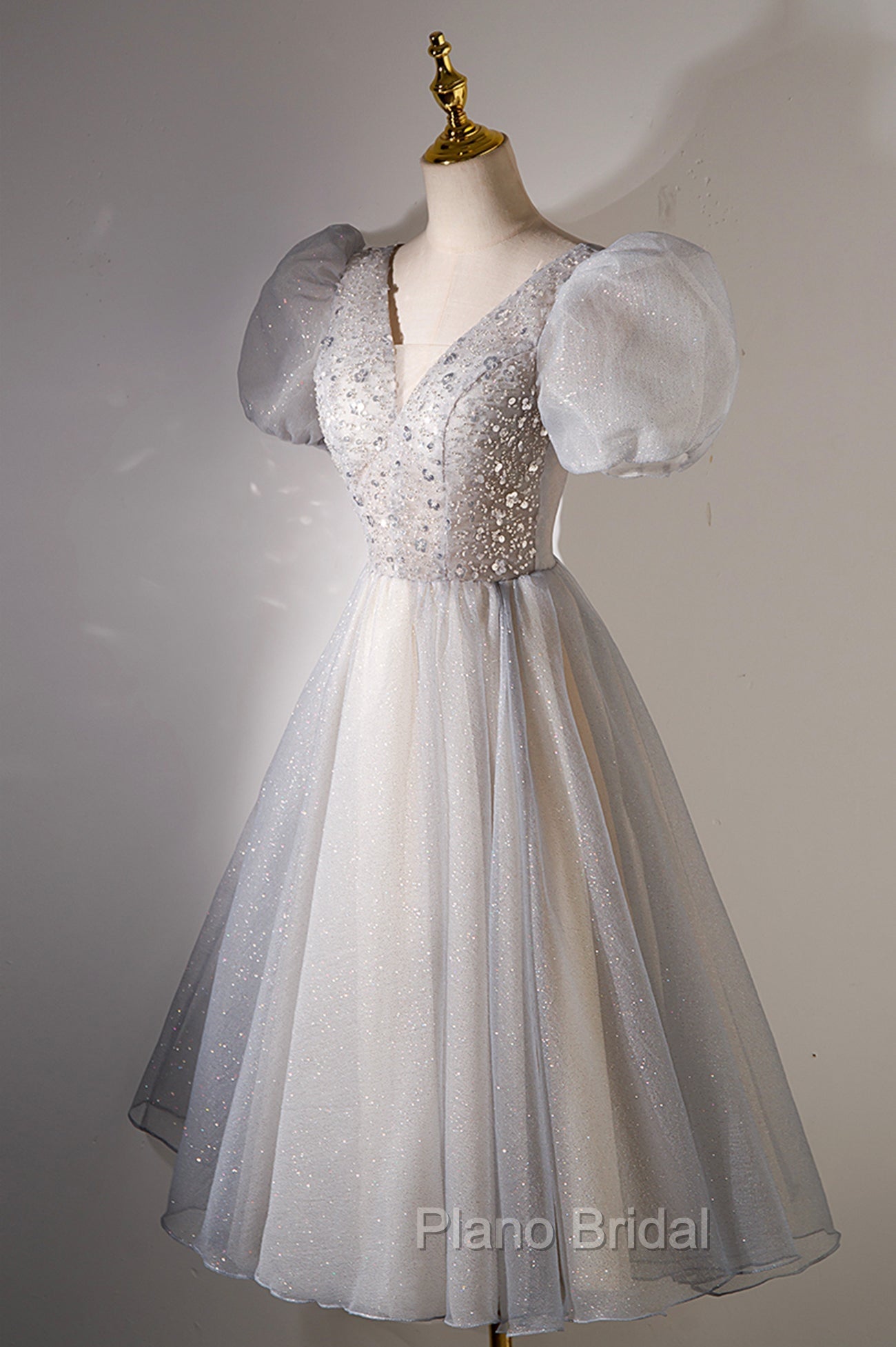 A-Line Beaded Short Formal Prom Dresses, Cute Short Sleeve Homecoming Party Dresses