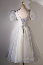 A-Line Beaded Short Formal Prom Dresses, Cute Short Sleeve Homecoming Party Dresses