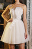 A-Line Beige Tulle Short Formal Prom Dress, Beige Cute Homecoming Dress