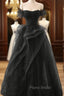 A-Line Black Off Shoulder Tulle With Lace Party Dresses, Black Tulle Formal Prom Dresses