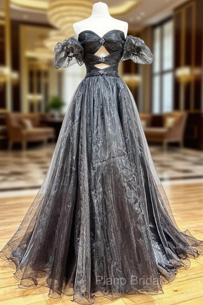 A-Line Black Organza Long Formal Prom Dresses Main image