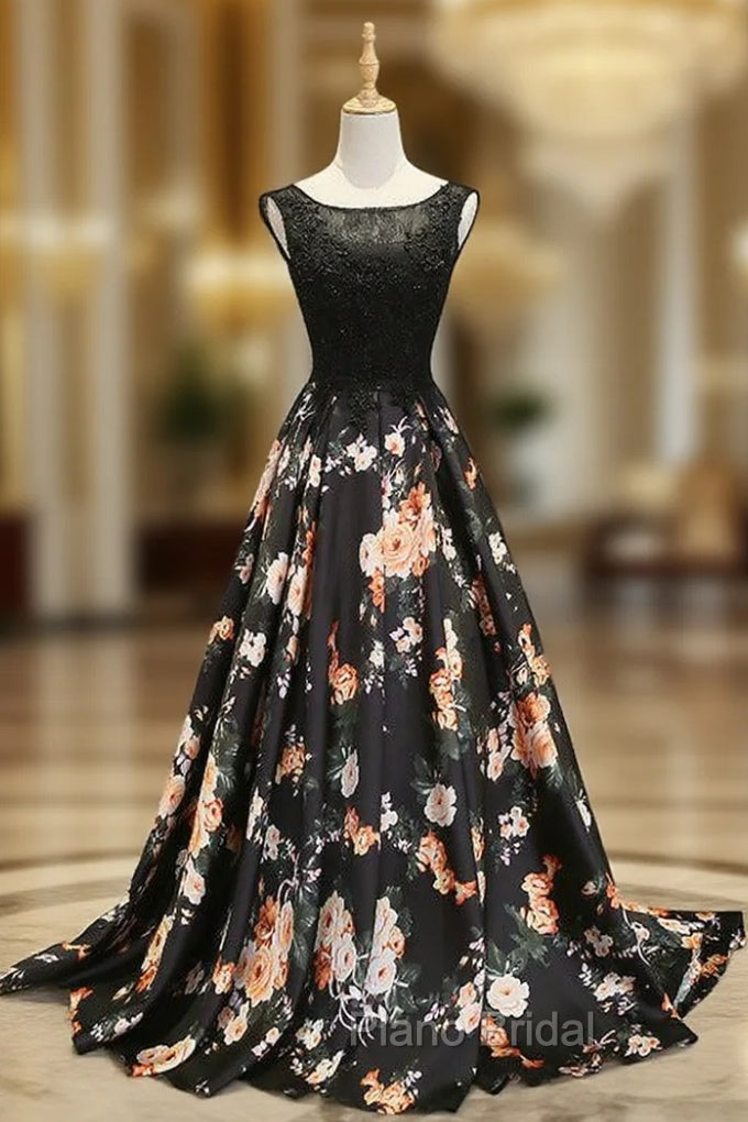 A-line Black Print Formal Prom Dresses Main image