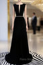 A-Line Black Velvet Backless Formal Prom Dresses With Beading