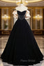 A-Line Black Velvet Long Formal Prom Dresses, Black Long Evening Dresses