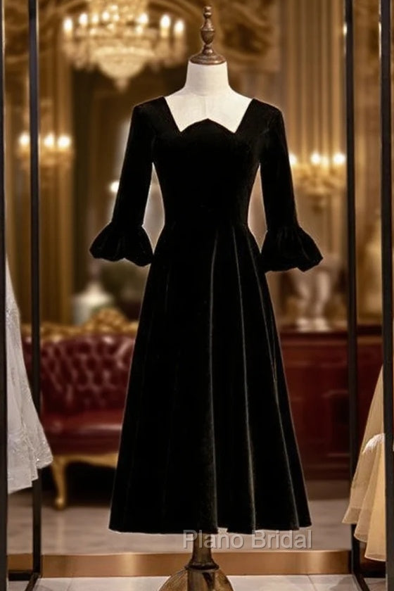 A-Line Black Velvet Square Short Litter Formal Prom Dresses