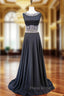 A-line Bling Bling Beaded Crystals Floor Length Black Formal Prom Dresses