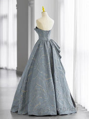 A-Line Blue-Grey Sweetheart Long Formal Party Dresses Floor Length Tulle Formal Prom Dresses