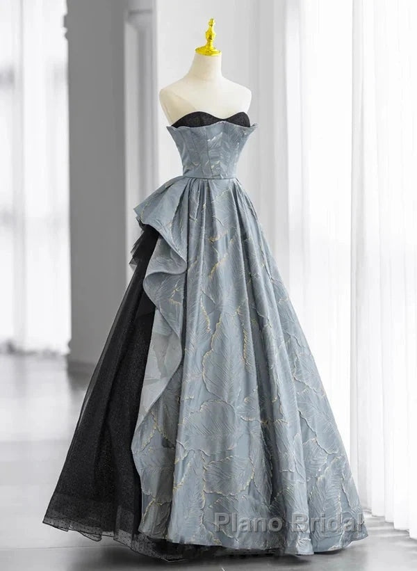 A-Line Blue-Grey Sweetheart Long Formal Party Dresses Floor Length Tulle Formal Prom Dresses