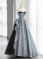 A-Line Blue-Grey Sweetheart Long Formal Party Dresses Floor Length Tulle Formal Prom Dresses