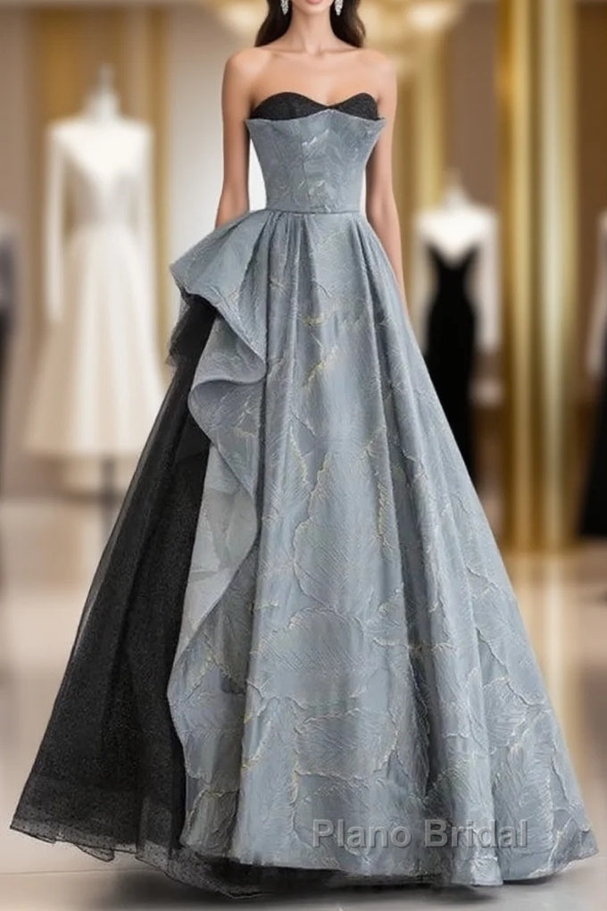 A-Line Blue-Grey Sweetheart Long Formal Party Dresses Floor Length Tulle Formal Prom Dresses Main image