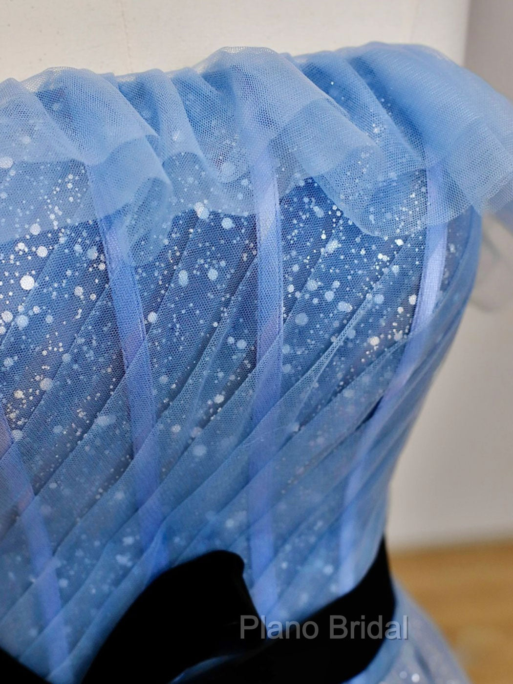 A-Line Blue Long Formal Prom Dresses, Tulle Sequin Long Blue Formal Evening Dresses