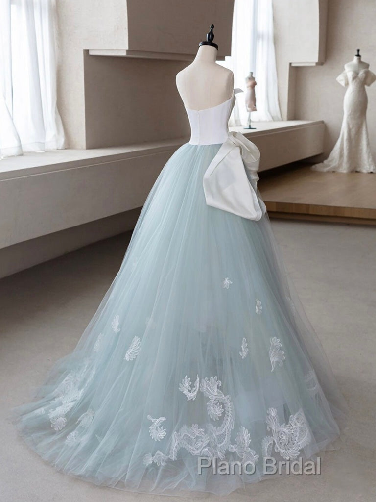 A-Line Blue Tulle Lace Applique Long Formal Prom Dresses, Blue Long Formal Dresses Secondary image