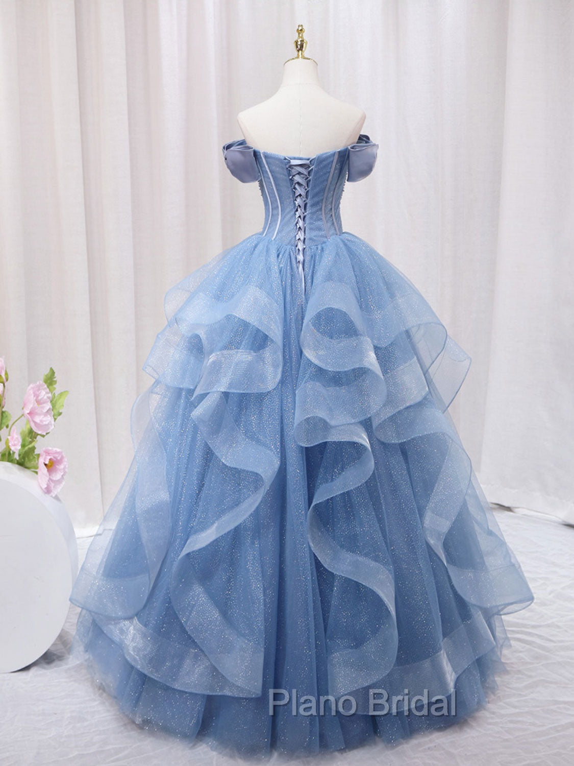 A-Line Blue Tulle Long Formal Prom Dresses, Blue Sweet 16 Dresses