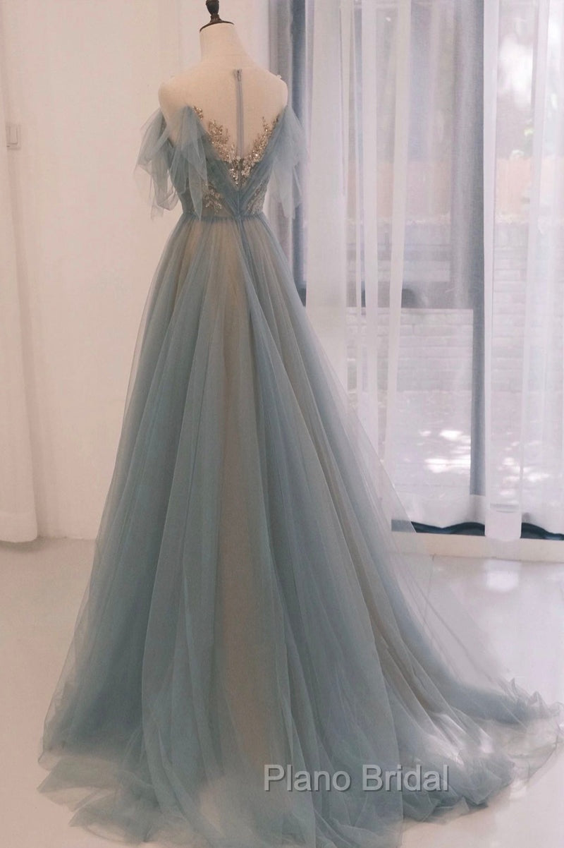 A-line Blue with Lace Applique Party Dresses, Long Blue Formal Dresses Formal Prom Dresses Secondary image