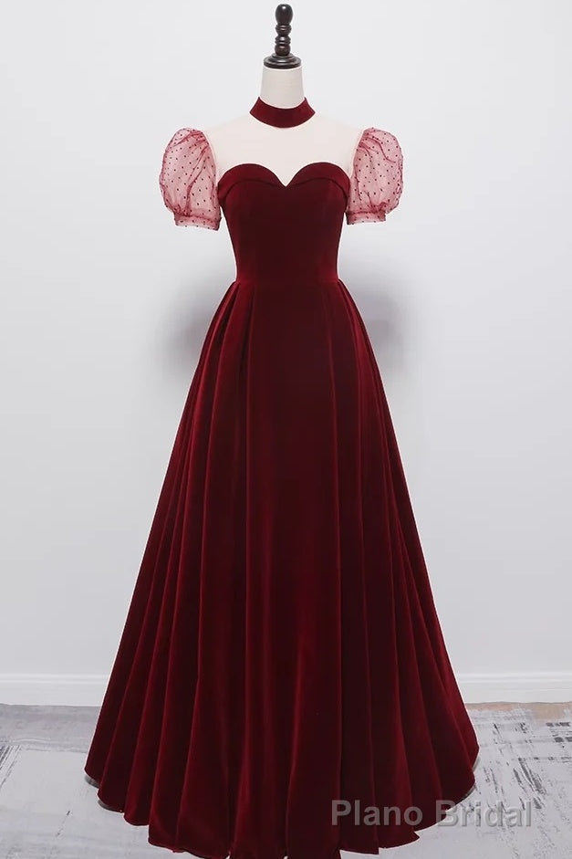A line Burgundy Evening Party Dress Velvet Long Prom Dress Secondary image