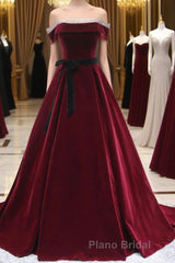 A-Line Burgundy Long Formal Prom Dresses, Burgundy Formal Evening Dresses