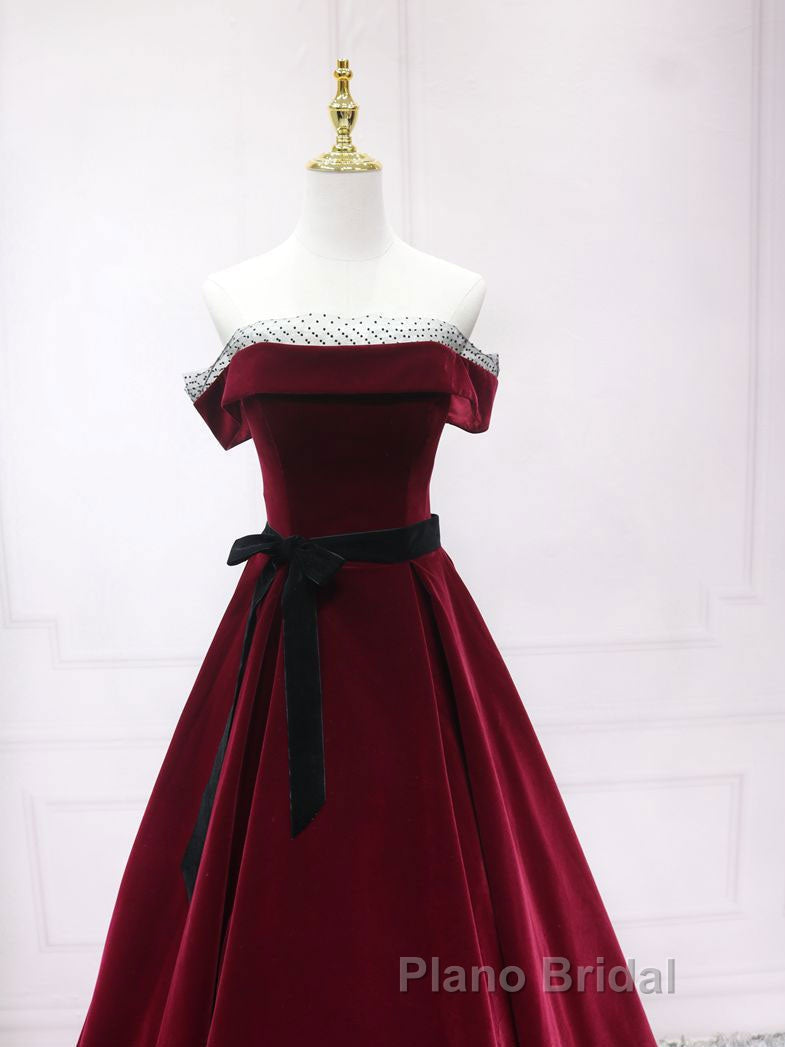 A-Line Burgundy Long Formal Prom Dresses, Burgundy Formal Evening Dresses Secondary image