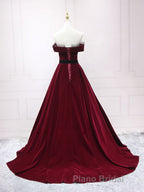 A-Line Burgundy Long Formal Prom Dresses, Burgundy Formal Evening Dresses