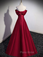 A-Line Burgundy Off Shoulder Long Formal Prom Dresses, Burgundy Evening Dresses