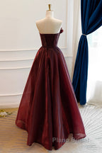 A-Line Burgundy Organza Burgundy Long Formal Prom Dresses, Burgundy Long Evening Dresses