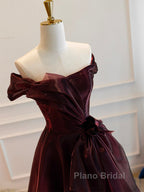 A-Line Burgundy Organza Burgundy Long Formal Prom Dresses, Burgundy Long Evening Dresses