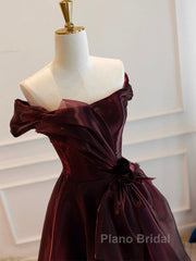A-Line Burgundy Organza Burgundy Long Formal Prom Dresses, Burgundy Long Evening Dresses