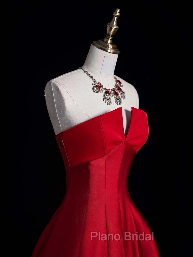 A-Line Burgundy Satin Long Formal Prom Dresses, Burgundy Long Formal Dresses Secondary image