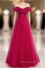A-Line Burgundy Tulle Off the Shoulder Beading Sequins Formal Prom Dresses