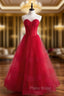 A-Line Burgundy Tulle Sweetheart Formal Prom Dresses