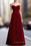 A-Line Burgundy Velvet Spagehtti Straps Pleats Formal Prom Dresses