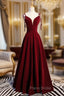 A-Line Burgundy Velvet Spaghetti Straps Formal Prom Dresses