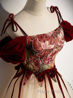 A line  champagne long Formal Prom dress, champagne tulle formal evening dress