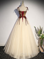 A line Champagne Long Formal Prom Dresses, Champagne Formal Gown With Beading Velvet