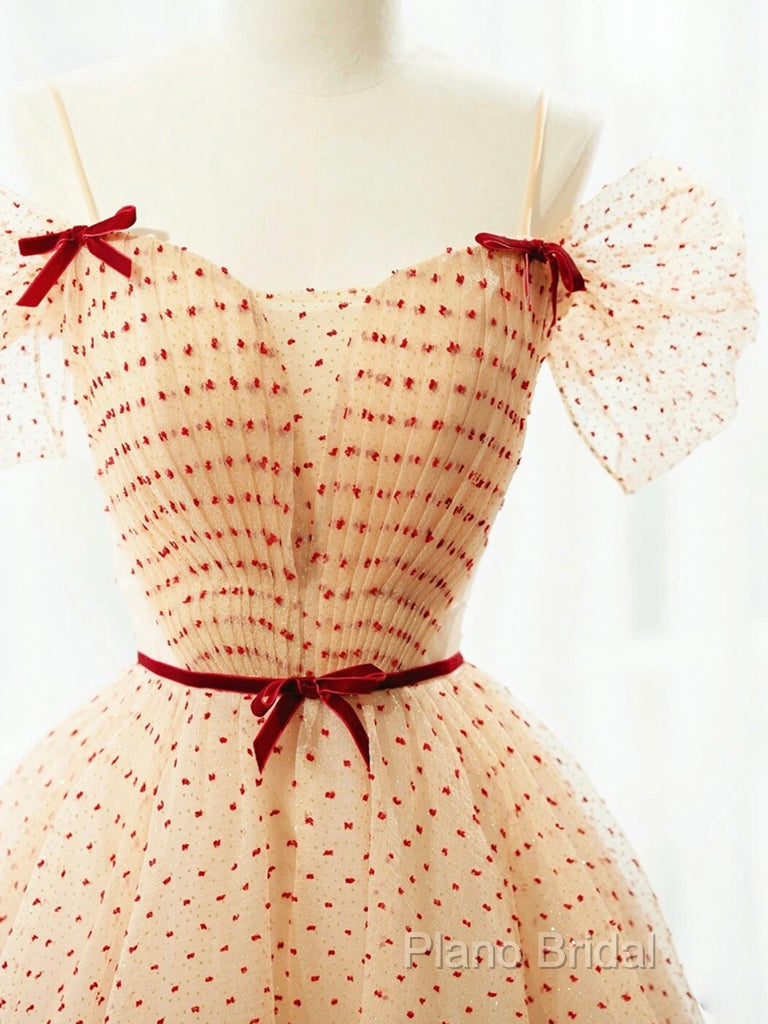 A-Line Champagne Tulle Long Formal Prom Dresses, Champagne Long Formal Dresses Secondary image