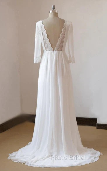 A-Line Chiffon Lace White  Satin Weddig Dresses