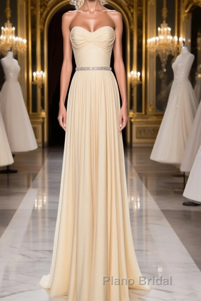 A-Line Chiffon Long Formal Prom Dresses, Sweetheart Neck Chiffon Formal Dress