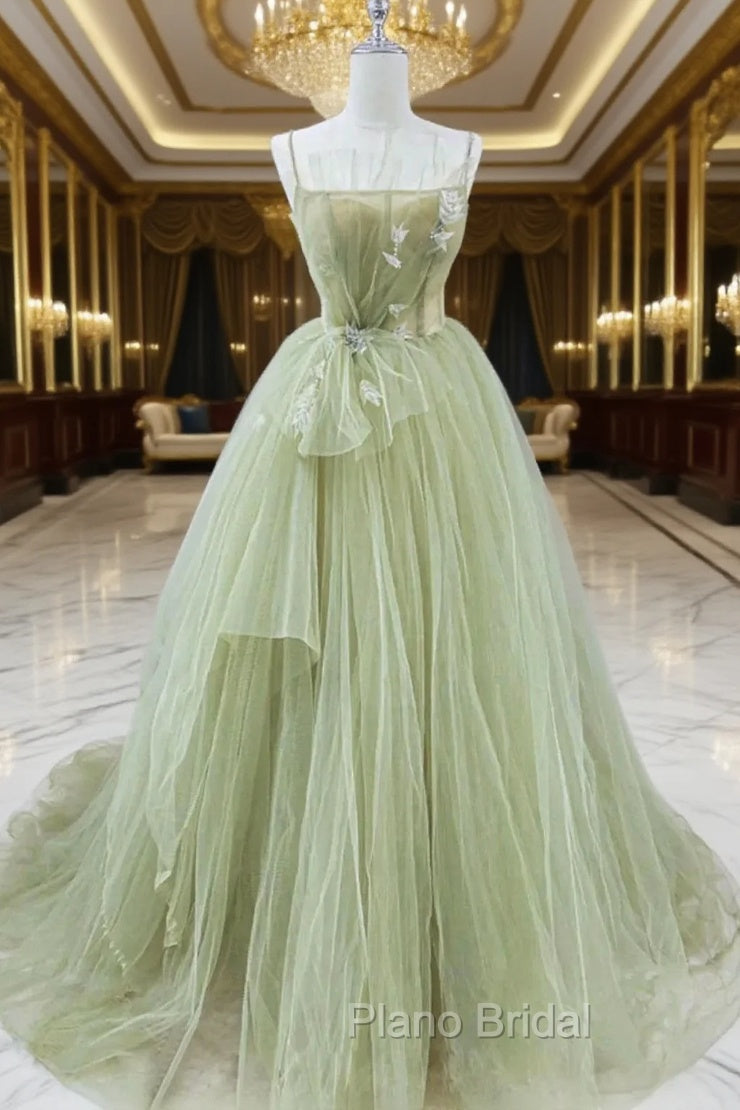 A Line Corset Back Sage Green Tulle Long Dresses Main image