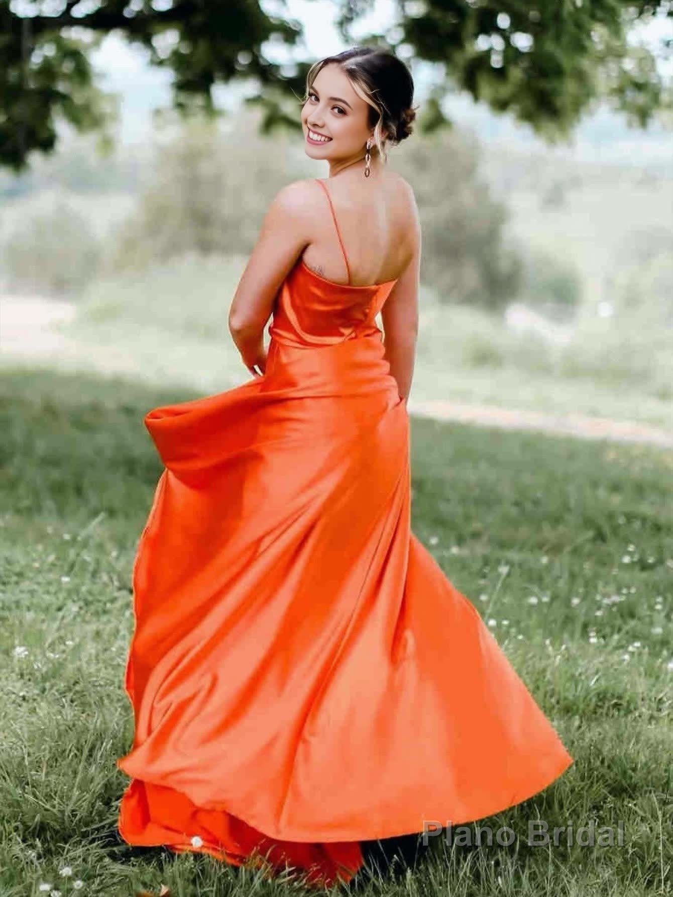 A Line Cowl Neck Satin Prom Dress With Slit Secondary image