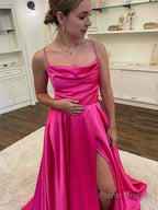 A Line Cowl Neck Satin Prom Dress With Slit