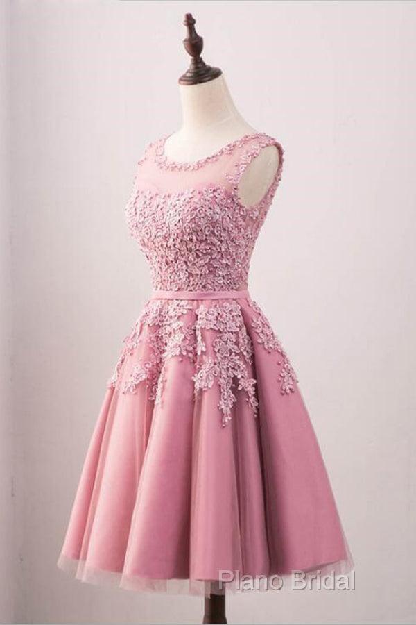 A-Line Crew Knee-Length Tulle Homecoming Dresses With Appliques Secondary image