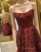 A Line Criss Cross Straps Back Burgundy Sequins Homecoming Dresses