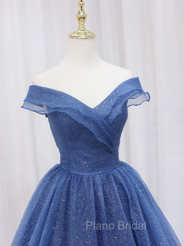 A-Line Dark Blue Tulle Long Formal Prom Dresses, Blue Formal Evening Dresses Secondary image