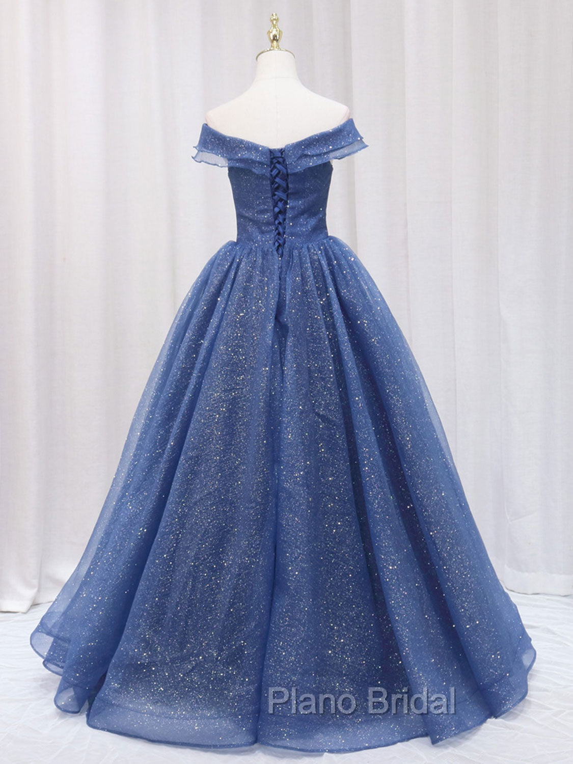 A-Line Dark Blue Tulle Long Formal Prom Dresses, Blue Formal Evening Dresses
