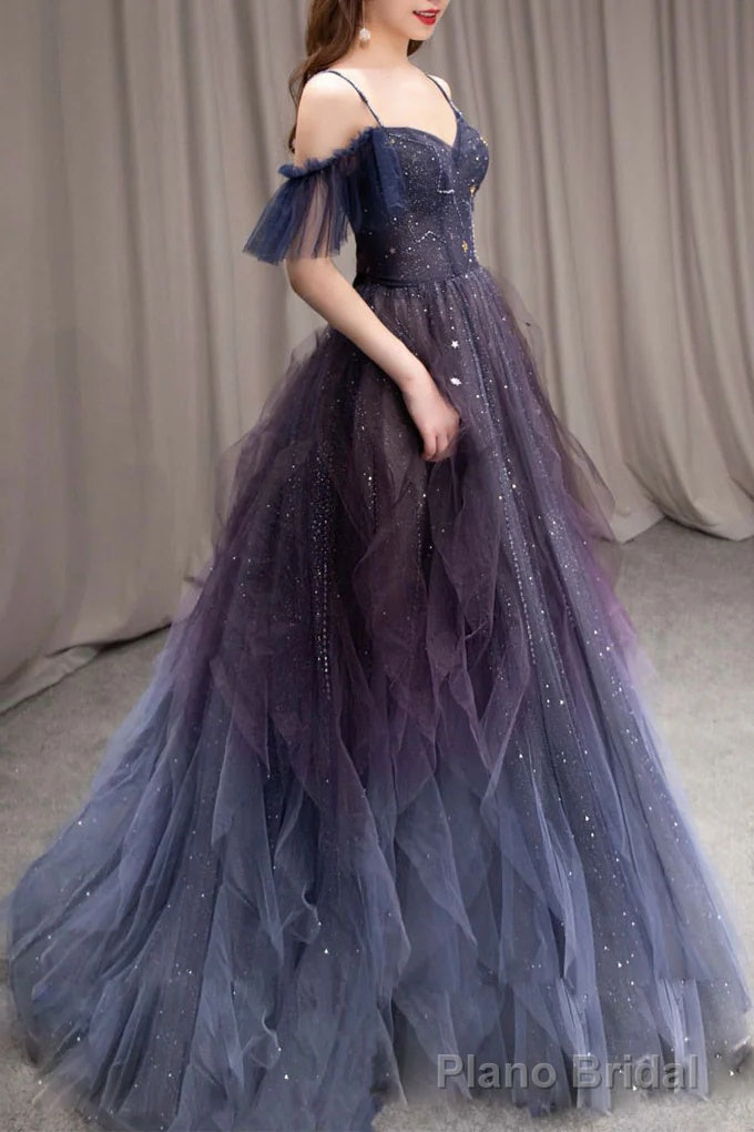 A-line Dark Purple Tulle Long Prom Dress, Purple Formal Party Dresses Secondary image